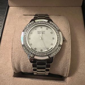Badgley Mischka Women's BA/1413MPSV Crystal Accented Watch MOP Dial Authentic